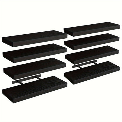 Floating Shelves for Wall 4/8pcs 15.8 Inch, Rustic Wood Wall Shelves with Invisible Brackets, Wall Mounted Display Shelf for Home Decor, Living Room, Bedroom, Bathroom – Walnut, Brown, Black, White, Gray