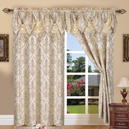 Jacquard Curtain Panels 2-Piece Set 54x84 Inch with Attached Waterfall Valance - Rod Pocket Room Darkening Luxury Window Curtains, Machine Washable, 9 Colors for Living Room Bedroom & Home Office