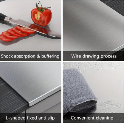Stainless Steel Cutting Board Extra Large 304 Steel Anti-Slip L-Edge for Baking Kneading Dough BBQ Kitchen Chopping Board 3 Sizes