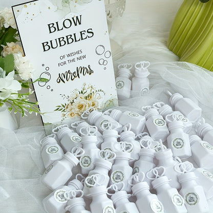 Wedding Bubble Bottle Party Favor Set 50 Mini Bottles with Wooden Sign & Stickers – Liquid-Free for Weddings Birthdays Showers