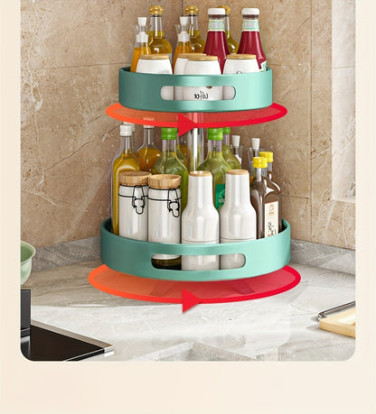 Rotating Spice Rack Double Layer Stainless Steel Countertop Corner Seasoning Storage Organizer for Kitchen Pantry Cabinet Green Silver White Black