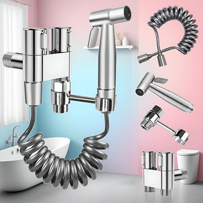 Handheld Bidet Sprayer Kit 6-Piece Wall Mounted Toilet Sprayer Set with Hose & Holder - Adjustable Pressure, Self-Cleaning Personal Hygiene Sprayer for Bathroom, Pet Shower & Toilet Cleaning