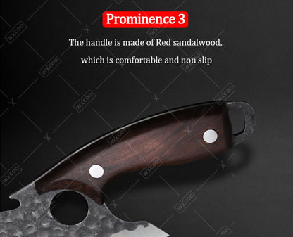 Kitchen Chef Knife Set 3 Piece Stainless Steel - Sharp Boning Knife, Utility Knife & BBQ Knife with Hammered Blade, Wood Handle, Full Tang, Multipurpose Cooking Knives for Meat Vegetables