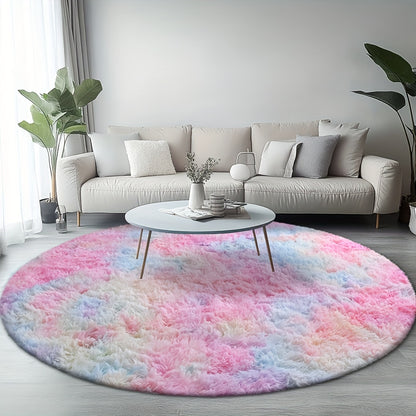 Round Shaggy Plush Rug – Soft Fluffy Circular Carpet for Bedroom & Living Room, Easy Clean