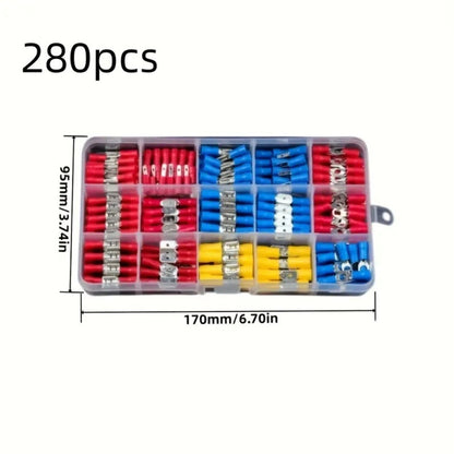 Electrical Crimp Terminals 280pcs Assorted Kit – Insulated Ring Fork Spade & Butt Wire Connectors for Automotive Marine & Home Wiring, Universal Cable Connector Set with Storage Case