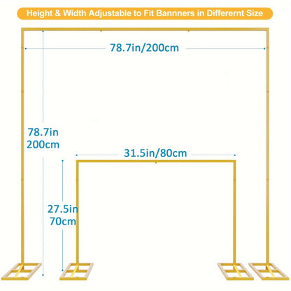 Backdrop Stand Heavy Duty Golden Adjustable Pipe Drape Kit Square Metal Arch Party Frame for Wedding Birthday Banquet Photo Booth