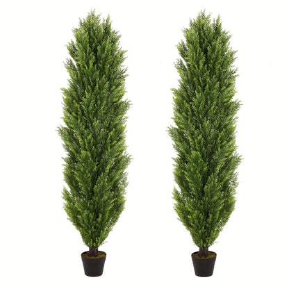 Artificial Cedar Topiary Trees 2 Pack UV Resistant Faux Greenery for Indoor Outdoor Patio Garden Office Entryway Decor 4FT 5FT 6FT