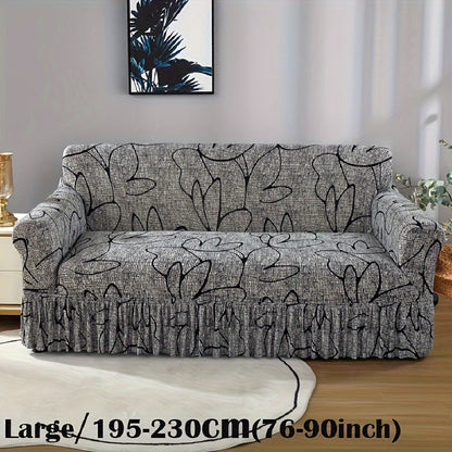Printed Sofa Cover with Skirt Elastic Four Seasons Universal Furniture Protective Slipcover for Bedroom Office Living Room - 1 2 3 4 Seater Gray