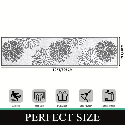 Floral Medallion Runner Rug Non-Slip Machine Washable – Low-Profile Hallway Carpet for Entryway, Laundry Room & Bathroom – Brown & Grey, 2x6, 2x8, 2x10 Ft