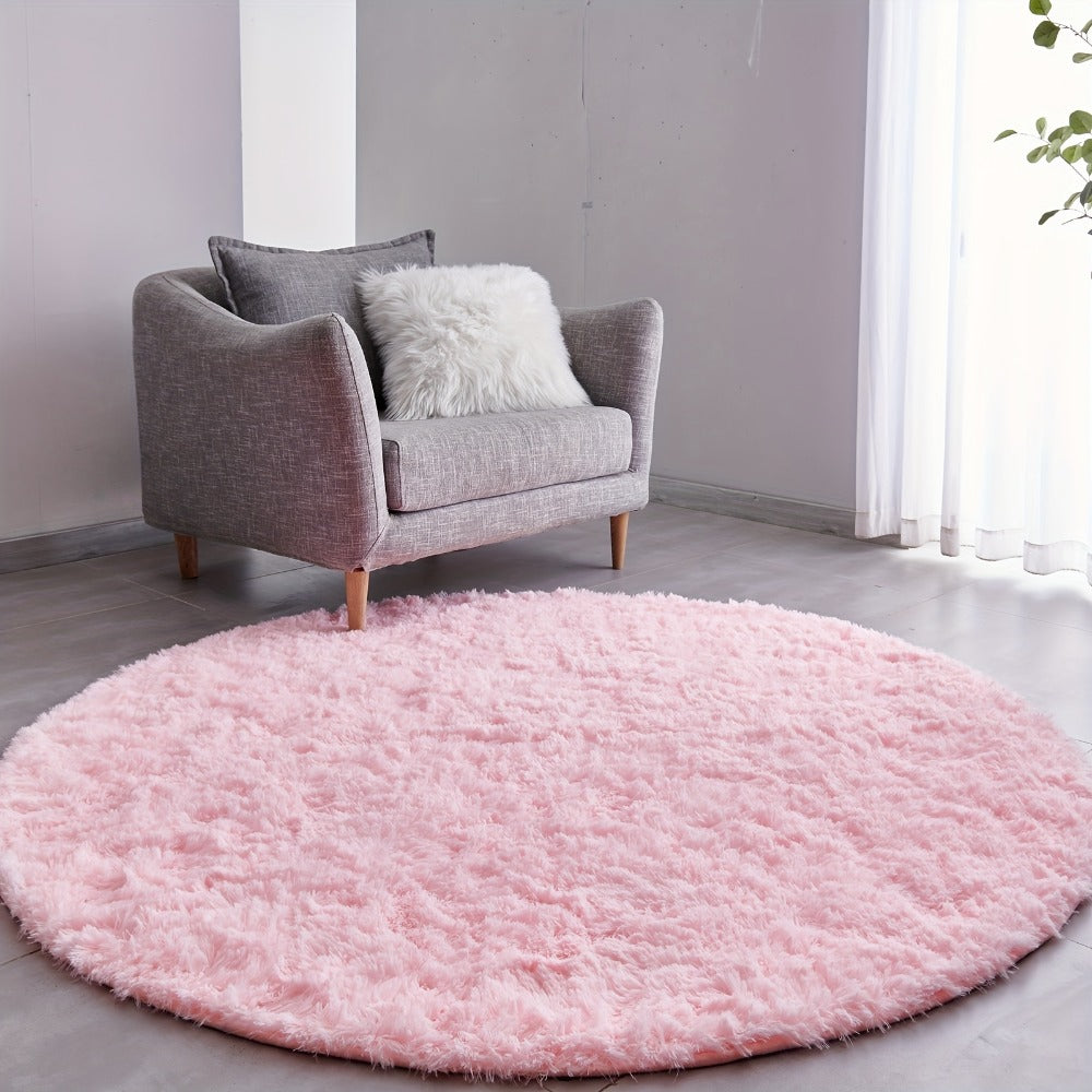 Round Shaggy Plush Rug – Soft Fluffy Circular Carpet for Bedroom & Living Room, Easy Clean