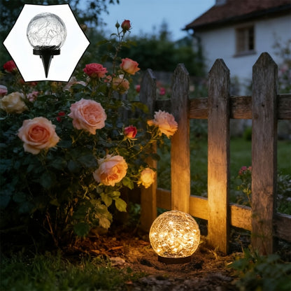 Solar Garden Lights Cracked Glass Ball – LED Outdoor Decorative Solar Lawn Lights IP44 Waterproof with Ground Stake for Garden, Yard, Pathway & Lawn – Set of 2 or 4