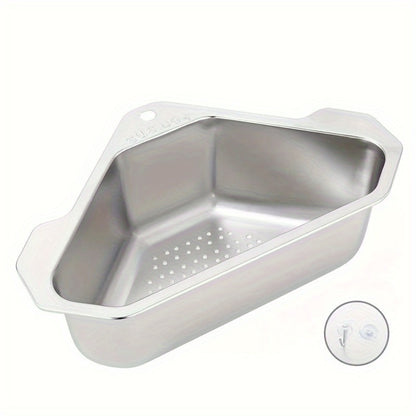 Kitchen Drain Strainer Basket 304 Stainless Steel Triangular Corner Sink Filter – Food Scrap & Leftover Catcher for Kitchen Sink & Wash Basin, Rust-Proof Easy Clean Drain Basket Silver