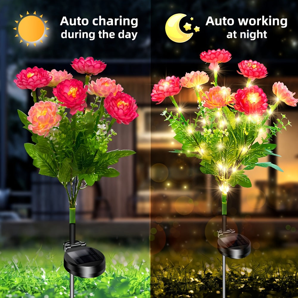 Solar Garden Lights Outdoor Waterproof – 5pcs Simulated Snow Lotus Flower LED Stake Lights for Lawn, Garden, Pathway, Courtyard, Patio Decor, Warm White Glow, Holiday Gift