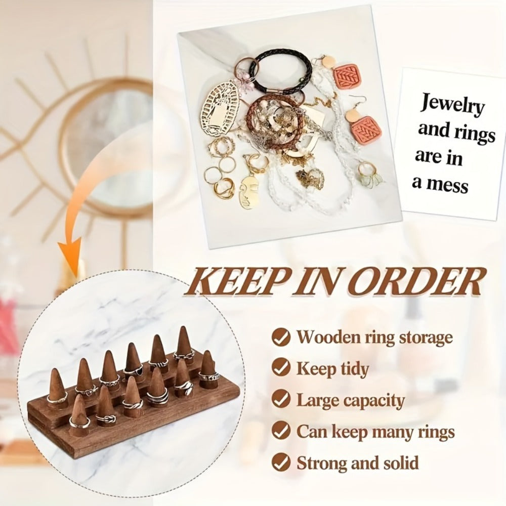 Solid Wood Ring Display Stand – 2-Tier 12-Ring & 3-Tier 18-Ring Jewelry Tower Holder for Rings, Earrings & Accessories, Countertop Organizer for Bedroom Dresser, Vanity & Jewelry Store Display