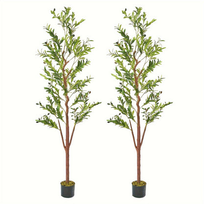 Artificial Olive Tree Large Faux Indoor Tree with Pot – Realistic 5FT 6FT 7FT Multi-Trunk Fake Olive Tree with Leaves & Fruits for Living Room Home Office Entryway Decor