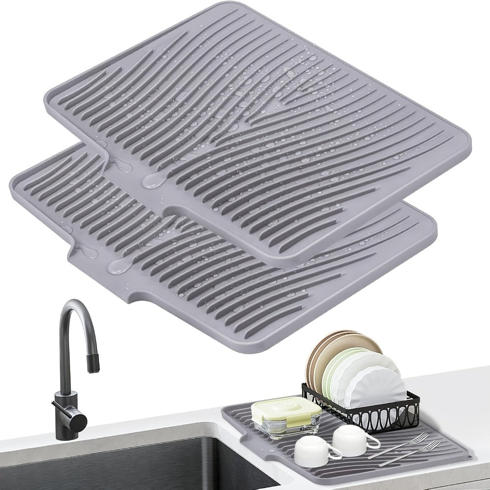 Silicone Dish Drying Mat Large 34.5x19in Slope Drain Design Kitchen Counter Drying Pad for Dishes Utensils & Countertop – Heat Resistant Non-Slip Draining Mat