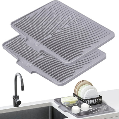 Silicone Dish Drying Mat Large 34.5x19in Slope Drain Design Kitchen Counter Drying Pad for Dishes Utensils & Countertop – Heat Resistant Non-Slip Draining Mat