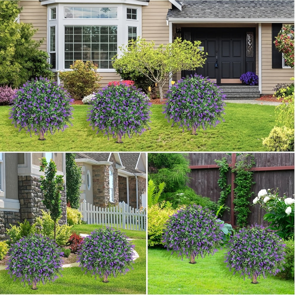 Artificial Topiary Ball Trees for Outdoor & Indoor Decor – UV Resistant Faux Lavender, Azalea & Pansy Shrubs with Ground Spike – Evergreen Fake Plants for Front Porch, Garden & Backyard (Single & 2 Pack)