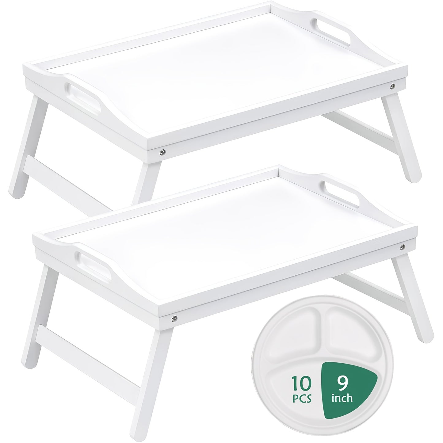 Bamboo Bed Tray Table with Foldable Legs & Handles, Breakfast Tray for Eating, Working & Snacking in Bed — Food-Safe, Durable Lap Desk | White, Black, Natural Bamboo | 1 or 2 Pack