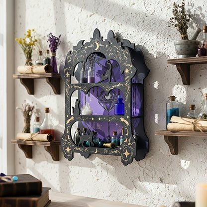 Wooden Floating Shelf for Crystals - Wall Mounted Crystal Display Shelf Rock Gem Stone Storage Organizer Essential Oil Holder Wicca Meditation Spiritual Home Decor Gift