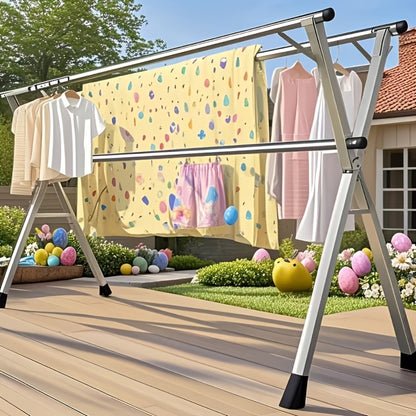 Clothes Drying Rack Collapsible Freestanding, Heavy Duty Stainless Steel Laundry Drying Rack Indoor Outdoor, Adjustable Garment Rack 63" & 79" with Clips