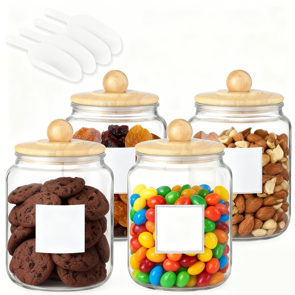 Half Gallon Glass Jars with Lids Airtight Set of 4 | Large Clear Storage Containers for Pantry, Kitchen & Laundry Room – Wide Mouth Food Organization Jars with Bamboo Lid Option