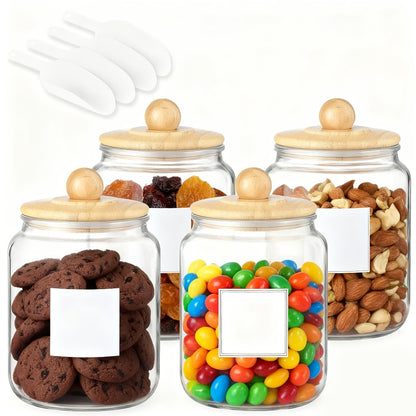 Half Gallon Glass Jars with Lids Airtight Set of 4 | Large Clear Storage Containers for Pantry, Kitchen & Laundry Room – Wide Mouth Food Organization Jars with Bamboo Lid Option