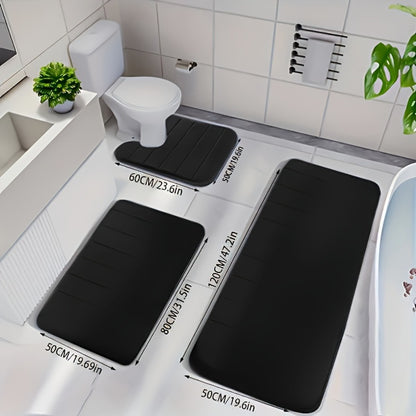 Memory Foam Bath Mat Set 3-Pack Non-Slip Soft Plush Absorbent Bathroom Rug for Shower Kitchen Bedroom Indoor Use