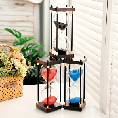 Hourglass Timer 60 Minute Wooden Sand Timer Decorative Glass - Vintage Home Decor for Kitchen, Office & Bedroom | Great Gift for Birthday, Christmas, Valentine's Day & Thanksgiving | 11.81x3.74in