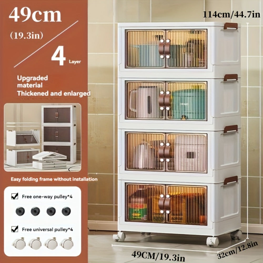 Foldable Storage Cabinet with Wheels & Lid – Stackable Closet Organizer for Clothes, Bedding & Bedroom, Space-Saving Wardrobe Box for Bedroom, Game Room, Dorm, 48QT Multi-Layer