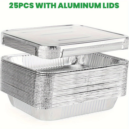 Disposable Aluminum Pans with Lids 25 Pack – 9x13 Half Size Heavy-Duty Foil Baking Trays for Roasting, Reheating & Cooking – Oven & Steam Table Safe, Chafing Dish Pans for Home & Commercial Use
