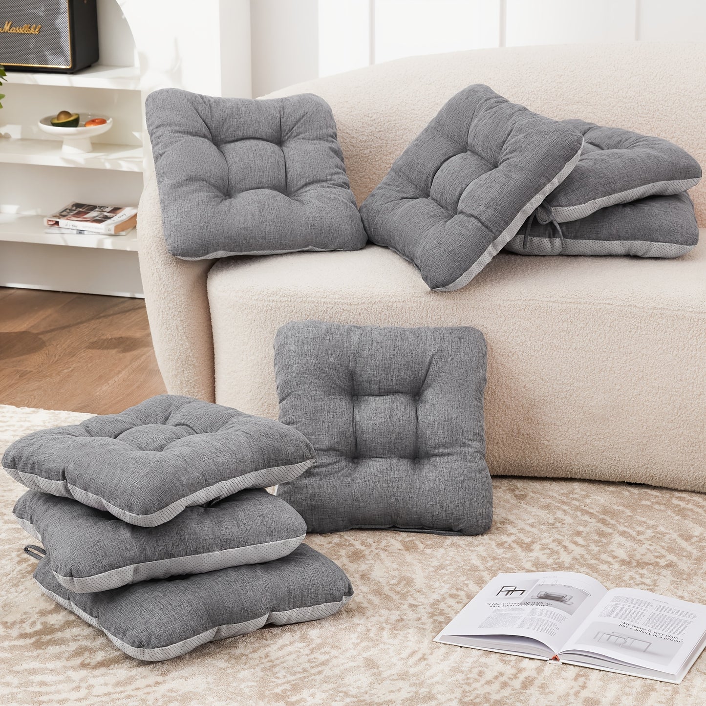 Memory Foam Chair Cushions 4/8 Pack, Non-Slip Seat Pads for Dining Chairs, Kitchen, Office & Patio – Indoor Outdoor Chair Pads M/L Size