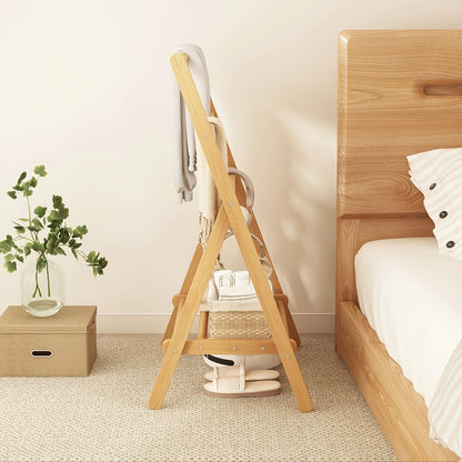 Bamboo Drying Rack 3 Tier Foldable with Storage Box - Space Saving Freestanding Clothes Hanger for Apartment, Bedroom, Bathroom & Balcony, Compact Laundry Rack for Small Spaces | Natural Burlywood