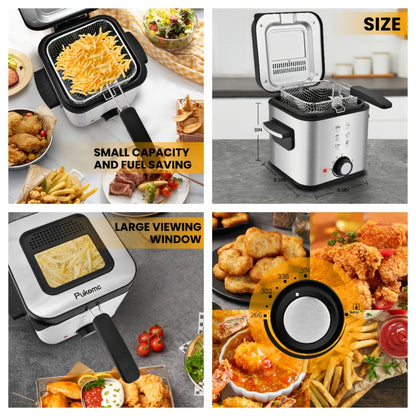 Deep Fryer Electric 1500W Non-Stick with Detachable Basket Adjustable Temperature Control Viewing Window Removable Lid Easy Clean Home Deep Frying Pan for French Fries Chicken 1.5L 2.5L 3L