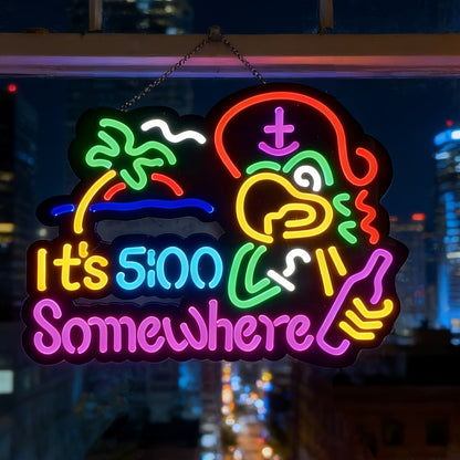 Neon Light Sign Beer O'Clock It's 5 O'Clock Somewhere Bar Sign LED Wall Decor for Man Cave Home Bar Pub Game Room Party Birthday Bedroom Window Decoration Gift