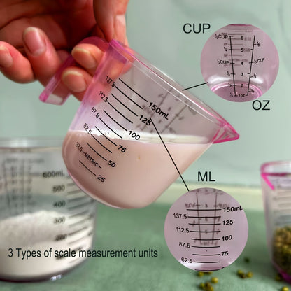 Measuring Cups and Spoon Set 4pcs - Pink Transparent Baking Measuring Cup Kit with ML OZ Cup Markings, PS Material, Kitchen Baking Cooking Accessories