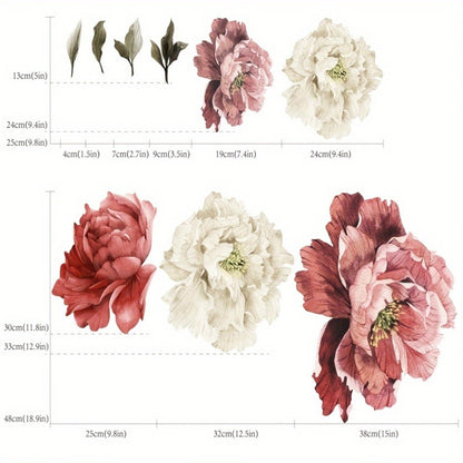Peony Flower Window Glass Sticker – Anti-Collision Waterproof Decorative Glass Film, European Floral Wall & Window Decal for Home Decor, 17.7 x 47.2 Inches (2 Styles)