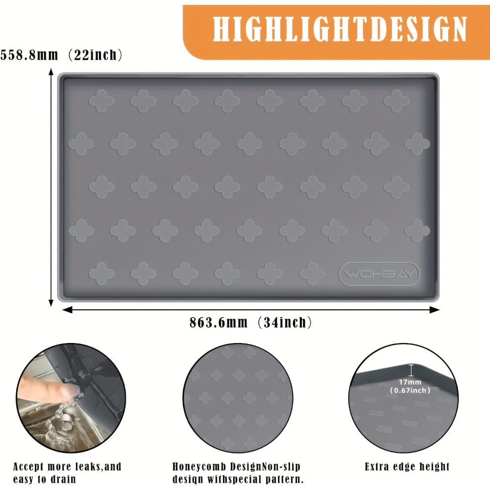 Silicone Under Sink Mat 34" x 22" Food Grade Waterproof Cabinet Liner, Honeycomb Pattern Drip Tray for Kitchen Bathroom Cabinet Organizer, Holds 2+ Gallons, Easy Clean Non-Toxic Boot Tray