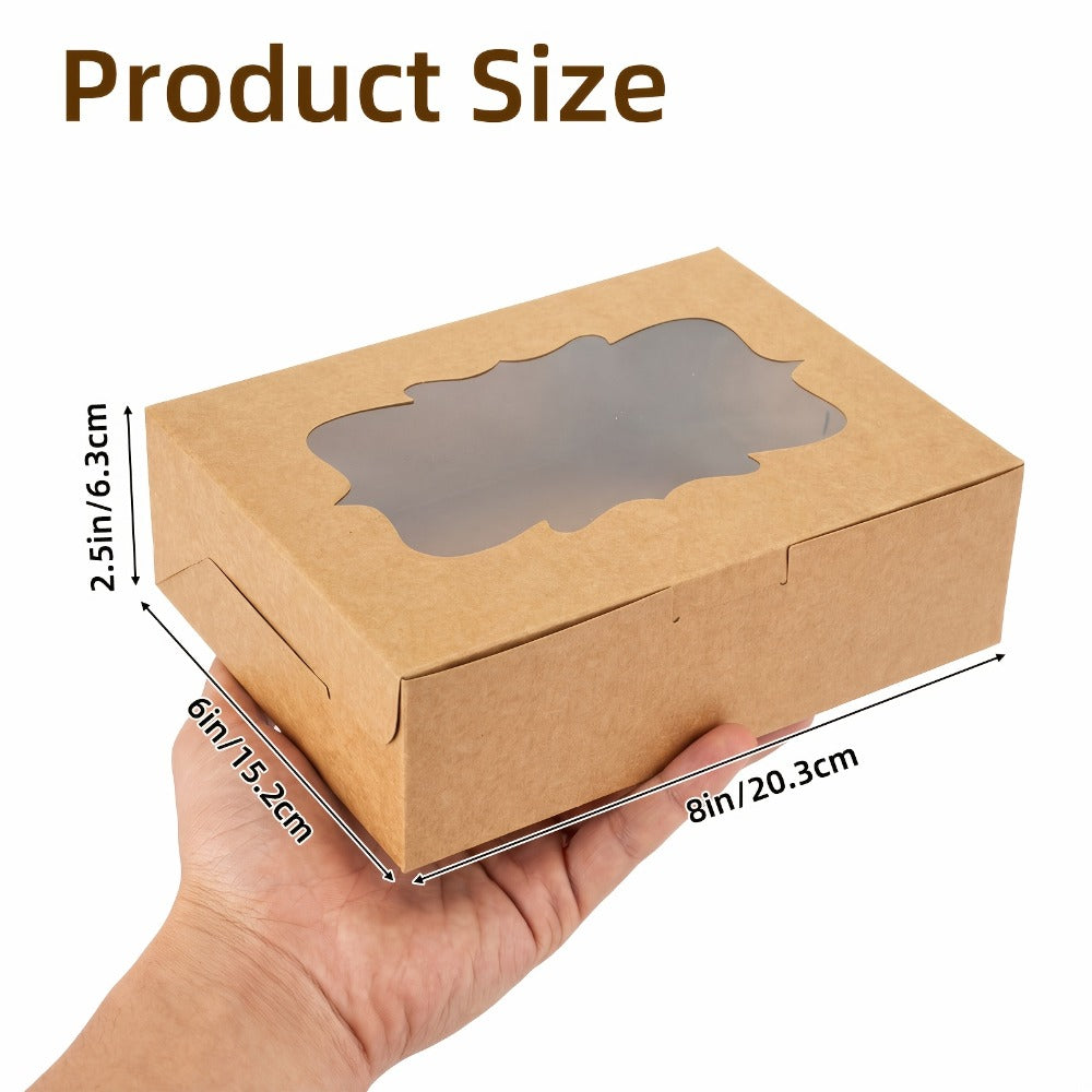 Cookie Boxes with Window 48 Pack – 8x6x2.5" Kraft Bakery Treat Boxes for Cookies, Macarons, Pastries & Cake, Brown & White Cardboard Gift Boxes for Birthday, Wedding & Holiday Packaging