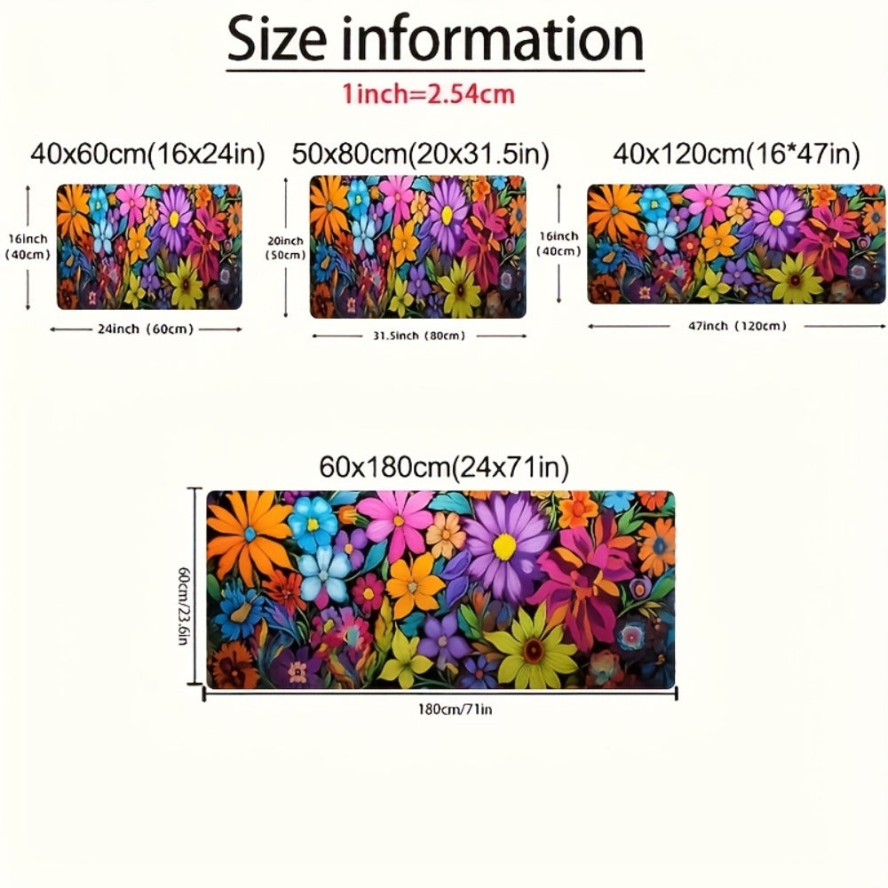 Kitchen Mat Floral Design – Soft Non-Slip Rectangular Rug, Machine Washable 100% Polyester Floor Mat for Kitchen, Bathroom, Laundry Room, Living Room & Bedroom