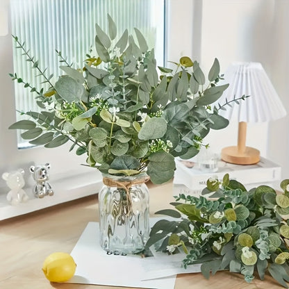 Artificial Eucalyptus Stems Bulk 50 56pcs Fake Flowers with 4 Leaf Varieties Lifelike Green Foliage Bouquet White Flowers for Wedding DIY Home Office Spring Valentine's Day St Patrick's Day Decor
