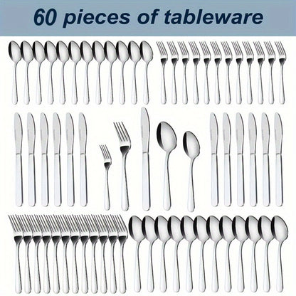 Stainless Steel Silverware Set 60 or 90 Piece with Gift Box – Service for 12 or 18, Includes Steak Knives, Salad Forks & Dessert Spoons, Dishwasher Safe Cutlery for Home, Wedding & Outdoor