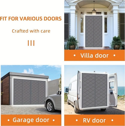 Thermal Insulated Door Curtain Magnetic Closure Knit Plaid Pattern – Windproof Insulation Blanket for Front Door, Sliding Glass, Patio & French Doors, Keep Cold Out, Grey & Brown, Multiple Sizes