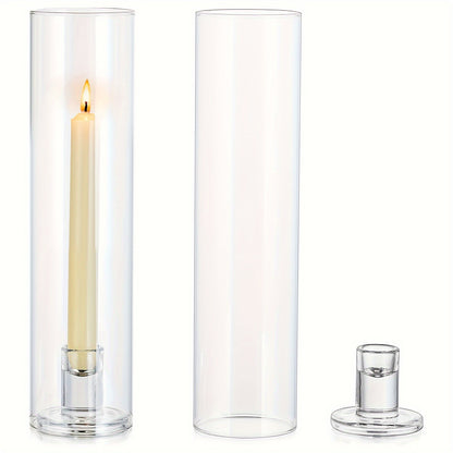 Hurricane Glass Candle Holders for Taper Candles | 11.8 Inch Tall Clear Cylinder Windproof Candlestick Stand for Wedding, Party, Christmas, Halloween & Home Decor - 2pcs / 10pcs Set