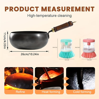 Wok Pan Carbon Steel Japanese Style Large Belly Uncoated Traditional Stir Fry Pan with Heat Resistant Handle Compatible with Gas Induction and All Stovetops for Stir Fry Soup Stew Camping Cooking