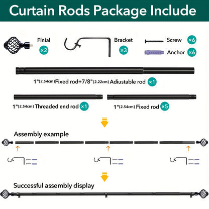 Black Adjustable Curtain Rod Heavy Duty Farmhouse Decorative Drapery Rod for Bedroom Living Room Kitchen Patio 4 Sizes Easy Install