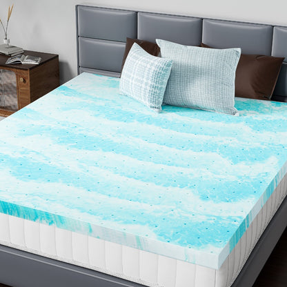 Cooling Gel Swirl Mattress Breathable Lightweight Comfort Foam Bed - Twin Full Queen King + Ergonomic Foam Neck Support Pillow - Choose Mattress Thickness 2in 3in or Gray Pillow Separately or Combined