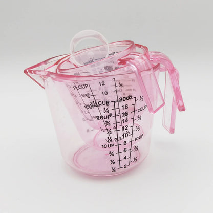 Measuring Cups and Spoon Set 4pcs - Pink Transparent Baking Measuring Cup Kit with ML OZ Cup Markings, PS Material, Kitchen Baking Cooking Accessories