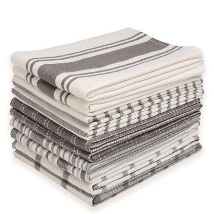 Kitchen Dish Towels 10 Pack - 100% Cotton Flat Weave, Absorbent & Reusable, Multi-Color Set for Cooking, Cleaning & Drying