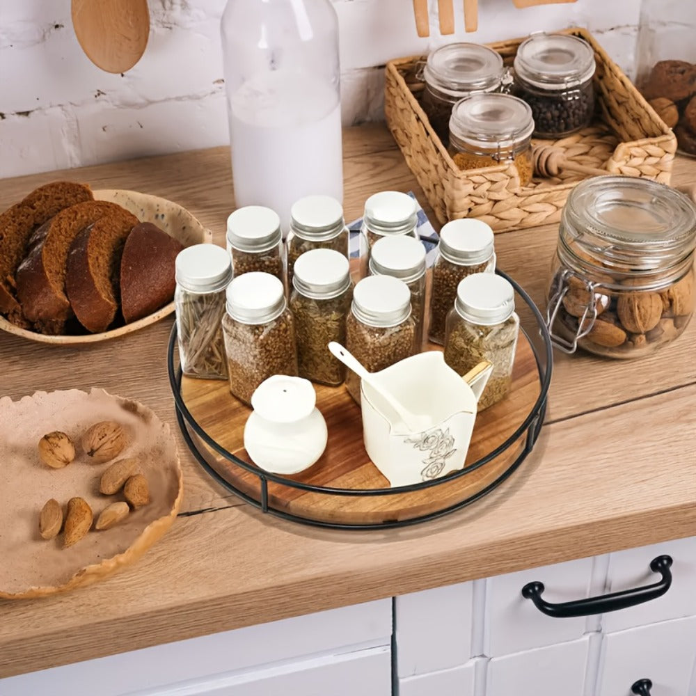 12" Wooden Rotating Storage Rack Turntable Organizer Kitchen Pantry Countertop Cabinet